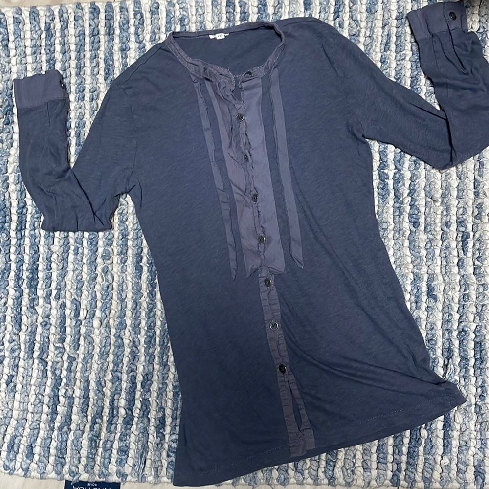 💜J. Crew 💜Cotton Blouse XXS Gray Ruffle Button Detail Soft like T-Shirt! B… - Picture 11 of 16